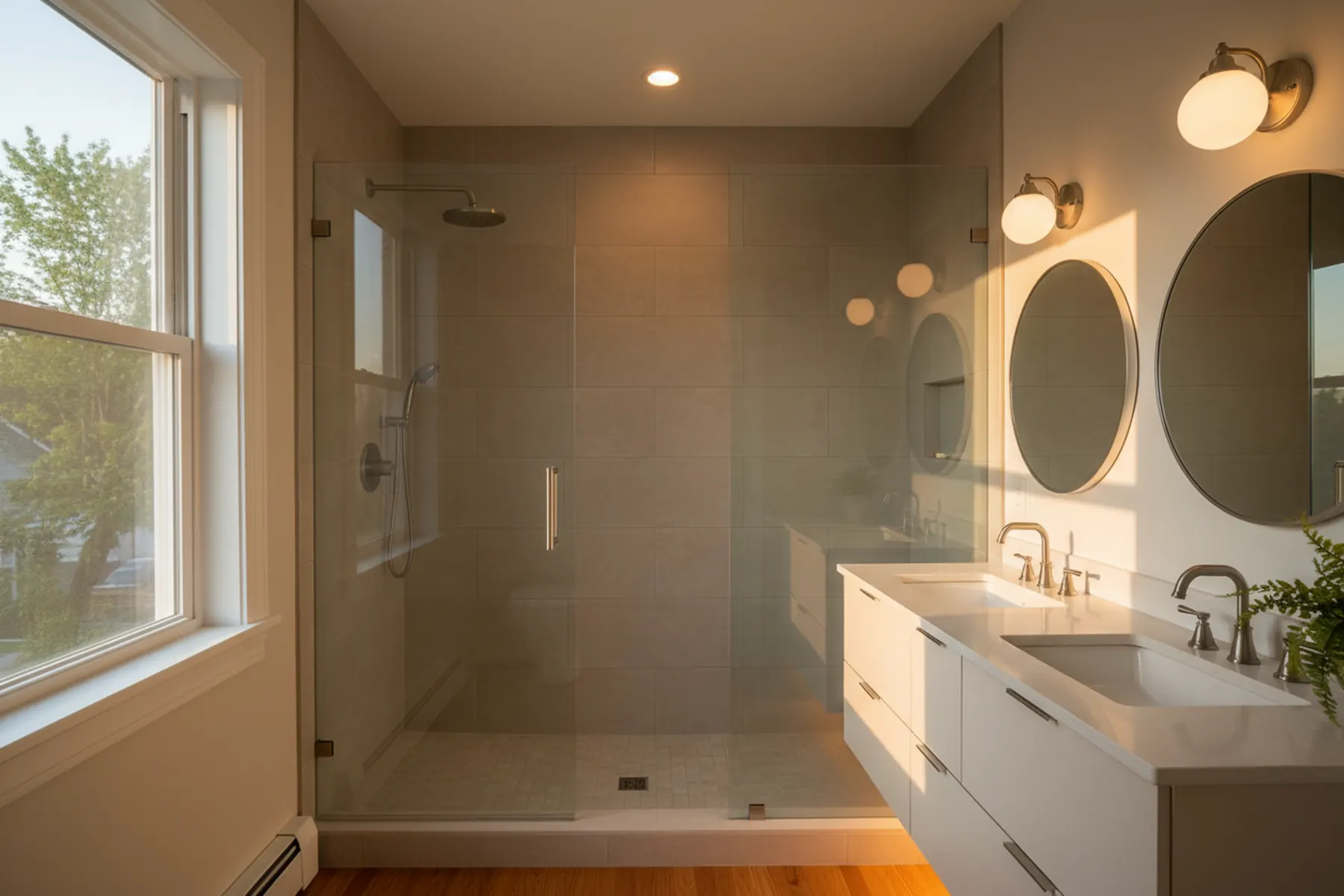 After: the same bathroom fully renovated