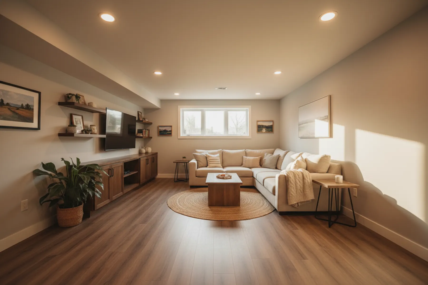 After: the same basement fully finished